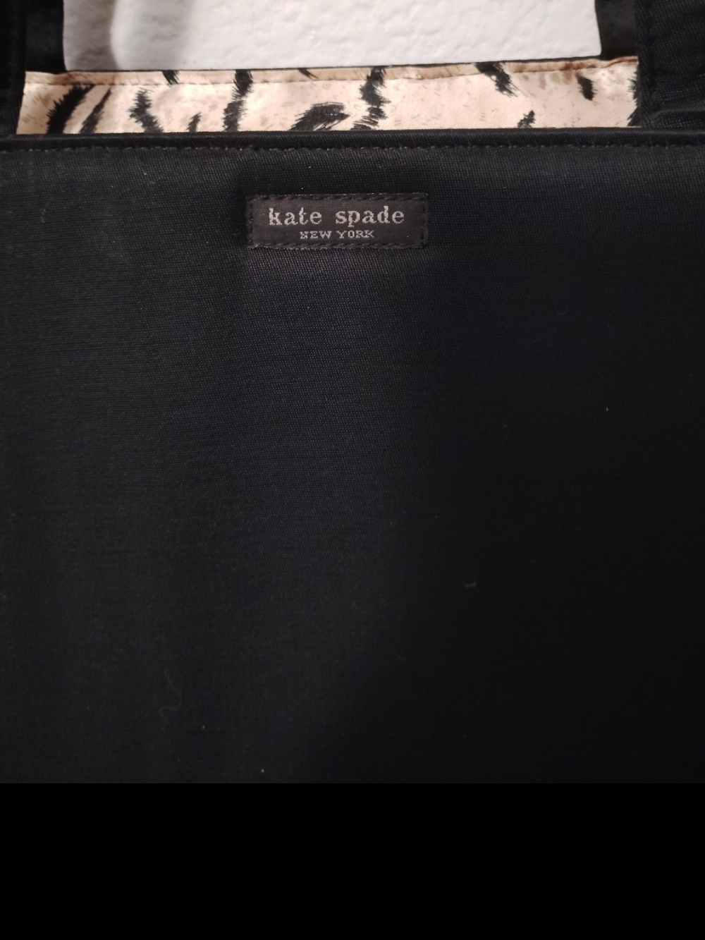 kate spade Black Tote with Ivory and Black Printed Trim